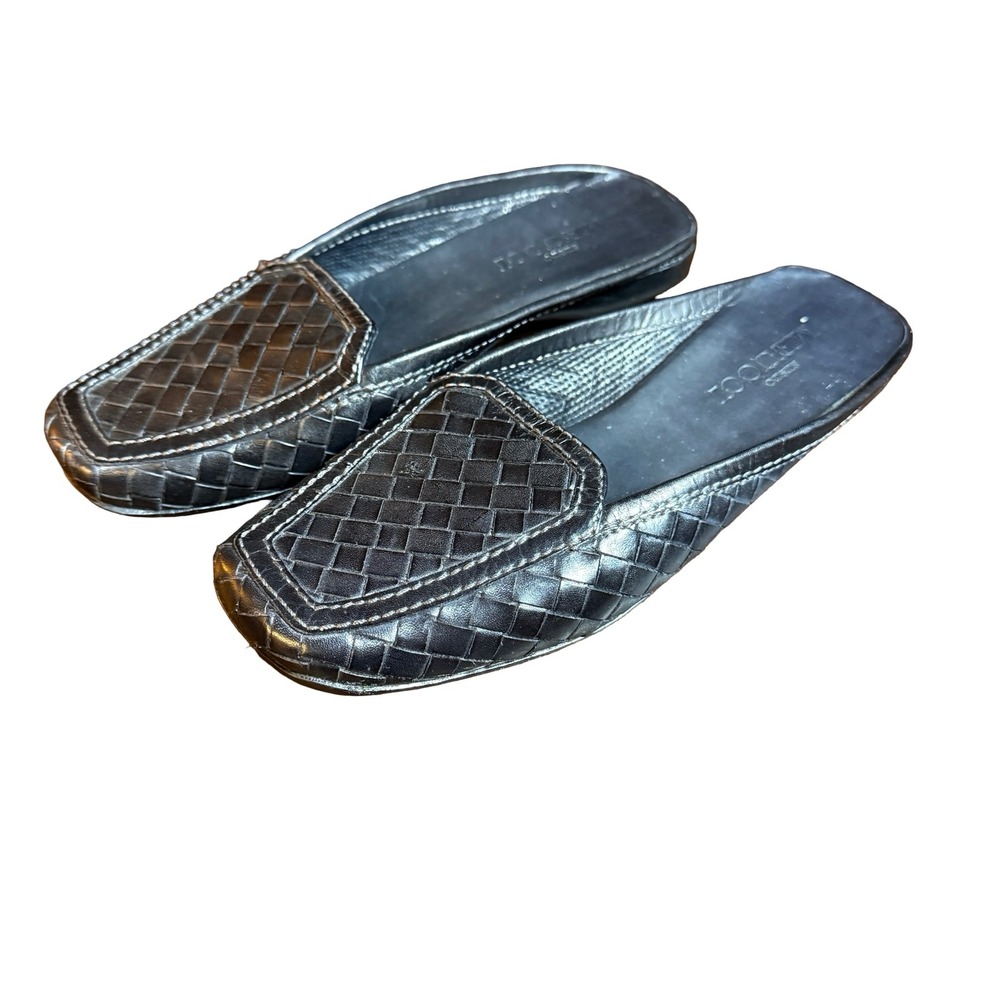 Sesto Meucci Black Woven Leather Mules Square Toe Slides Italy Womens‎ 7W